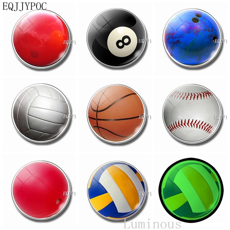 

Luminous Fridge Magnets 30 Mm Glass Refrigerator Magnets Fridge Decoration Basketball, Snooker, Volleyball