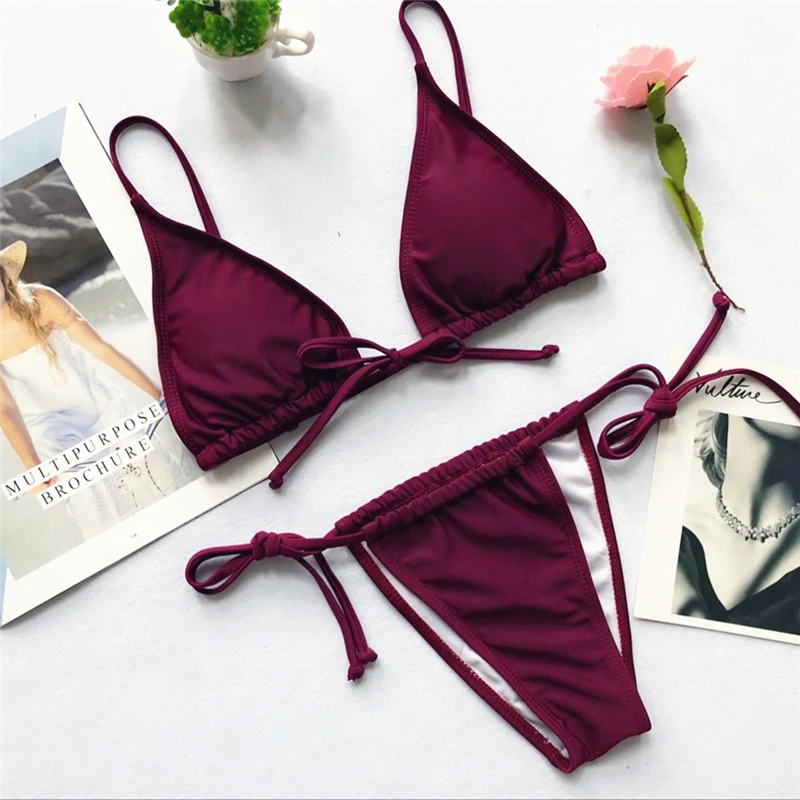 

Women Solid Color Lace Bikini Sets Female Adjustable Waist Bust Bandages Swimsuit Swimwear With Padded For Beach Summer