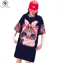 Летняя новая женская одежда топы с принтом блёстки короткий рукав Футболка женская Свободная плюс размер мода уличный стиль футболка LGP263