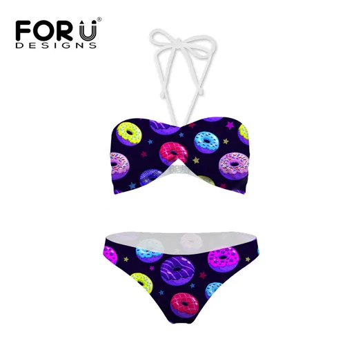 FORUDESIGNS Funny Pink Donuts Grils Bikinis Printing Bandage Bathing