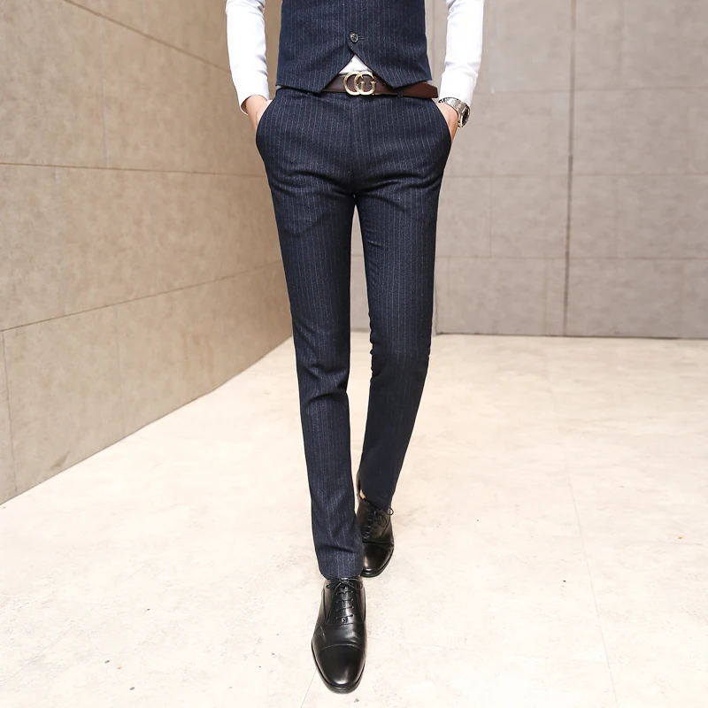 2019 New Groom Wedding Dress Fashionable Men Striped Suit Pants / Mens