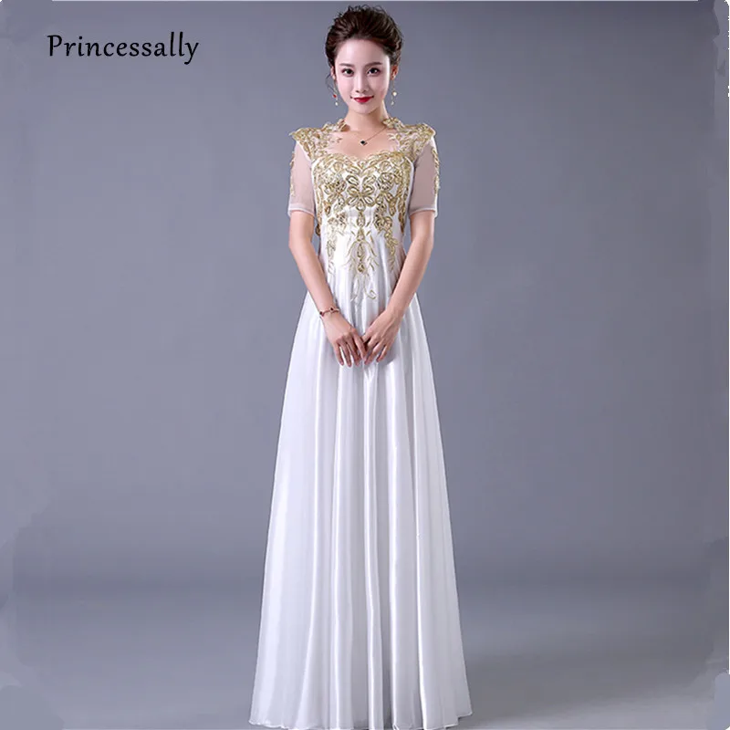 Tolle Gold Kleider Für Brautjungfer Galerie - Brautkleider Ideen ... Vestidos Neue Weiß Brautjungfer Kleider Hülse Halben Gold Appliques .