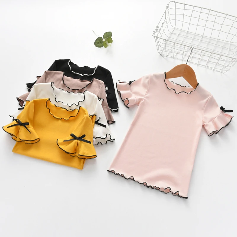 

Girls T-shirt 2018 Summer New Casual Fashion Agaric Edge Pure Color Short Sleeve T-shirt Child Cotton Baby Short-sleeved 2-6 Y