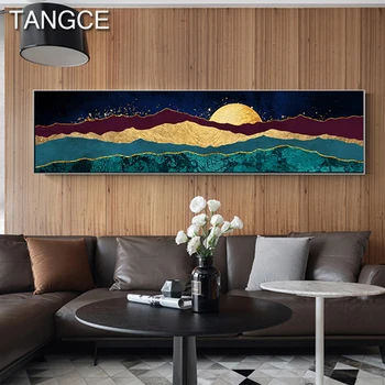 

Abstract Gold Foil Moutain Canvas Painting Golden Moon Night Wall Art Picture for Living Room Bedroom Modern Golden Poster Print
