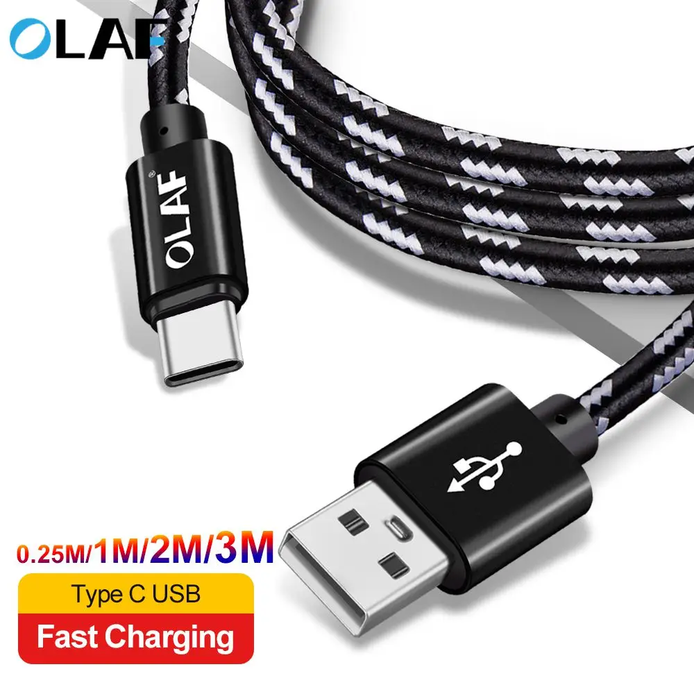

OLAF USB Type C 1M 2M 3M Sync Nylon Type C Fast Charging Phone Cable For Samsung S8 S9 Huawei Mate 20 Lite Xiaomi USB C Cabo