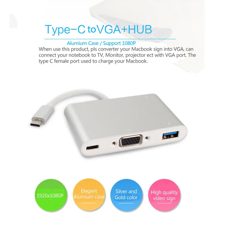 Ult-лучший USB 3,1 Тип с разъемами типа C и вставной конвертер для vga с USB3.0 F USB-C Зарядное устройство Кабель-адаптер для Macbook 12 дюймов Chromebook Pixel