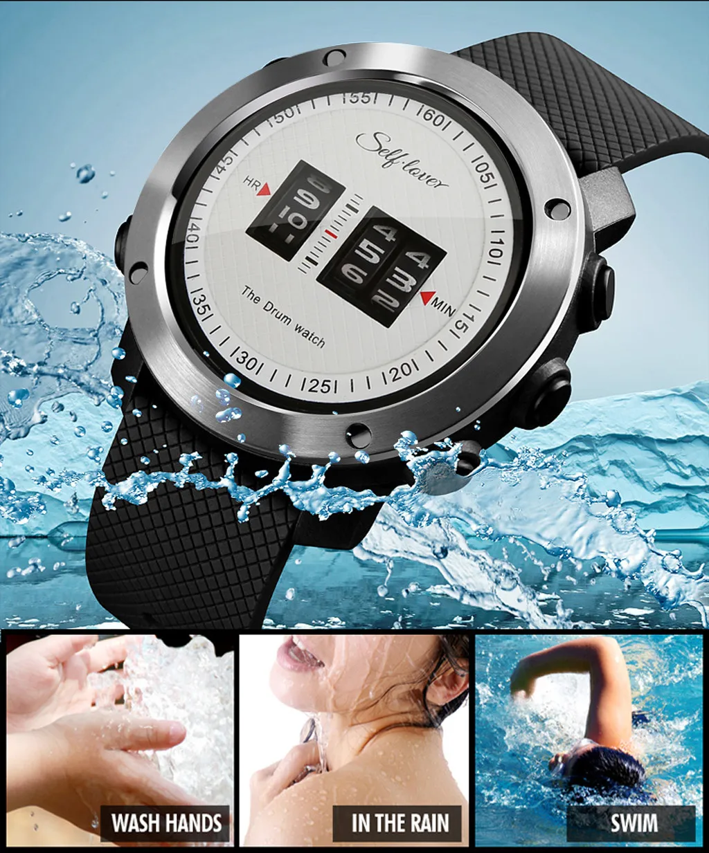 

Mens Drum Roll Watch Stunning Unique Watch Rolling Time Rubber Strap sport watch Electronic digital Watch gifts Men's wrist