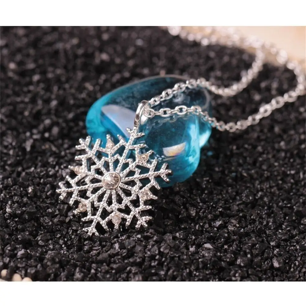 

Fashion Women Silver Crystal Snowflake Necklace Flower Crystal Pendant Chain Necklace Jewelry Gift