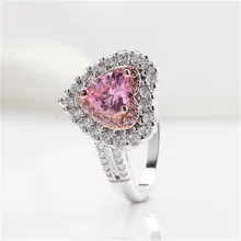 Bijoux Rings For Women S925 Sterling Silver Fine Jewelry Propose Ring Pink Heart Cubic Zirconia Diamant Bridal Wedding Anillos