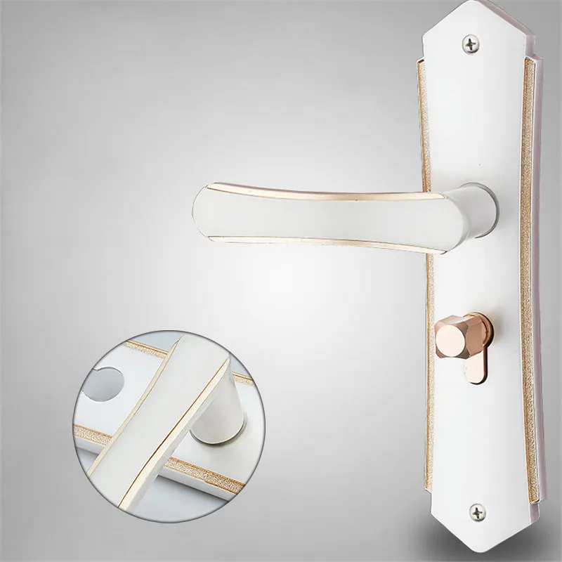 

1PC Simple European Aluminum Alloy Ivory White Door Handles & Lock For Bedroom Interior With Keys Accessories Set