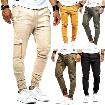 

OLOME New Casual Streetwear Pants Solid Cargo Pants Men Fashion Drawstring Hip Hop Pants Plus Size 3XL Mid Waist Trousers Men