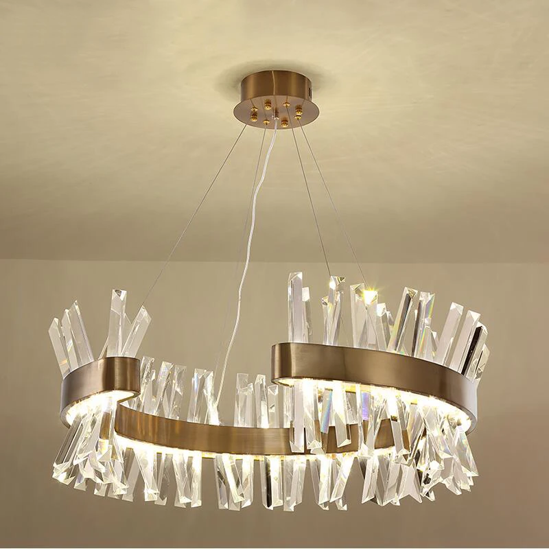 

New Crystal Chandelier Modern LED Golden Restaurant Light Luxury Upscale Villa Living Room Crystal Light
