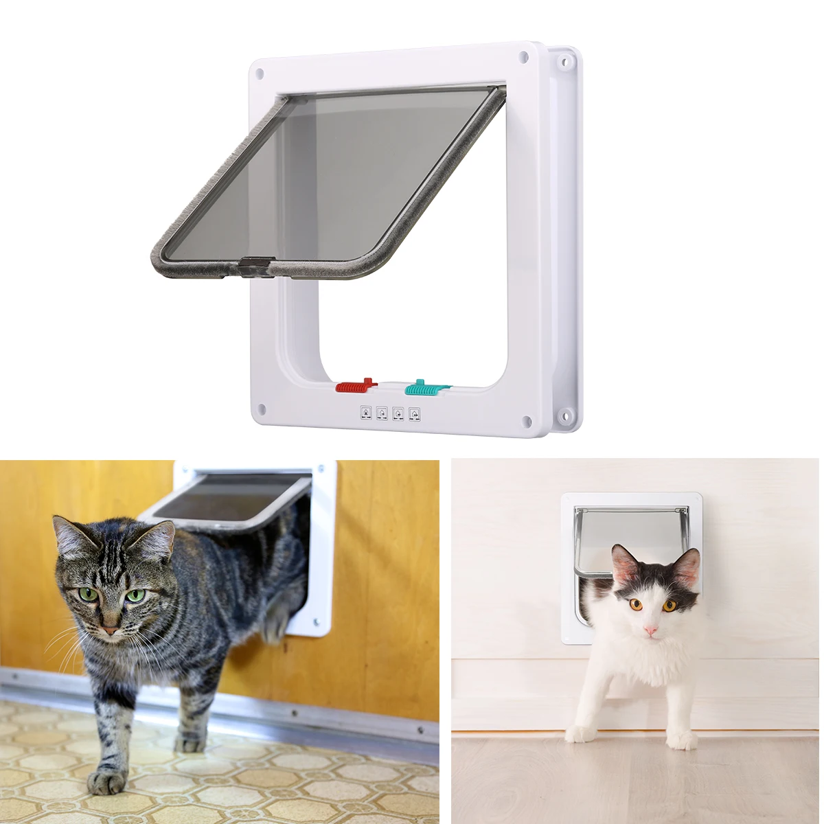 

4 Way Pet Cat Puppy Dog Supplies Lock Lockable Safe Flap Door White Cat Gates S size