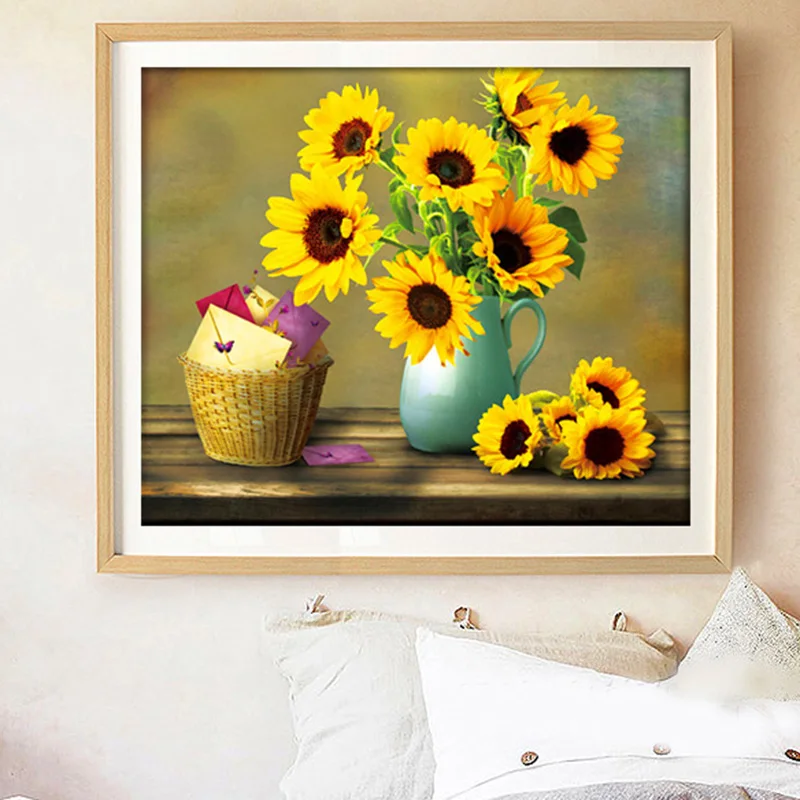 

Sunflowers Vase Diamond Painting Full Kit Rhinestone Beading Embroidery DIY Cross Stitch Moasic Wall Decor Home Crafts