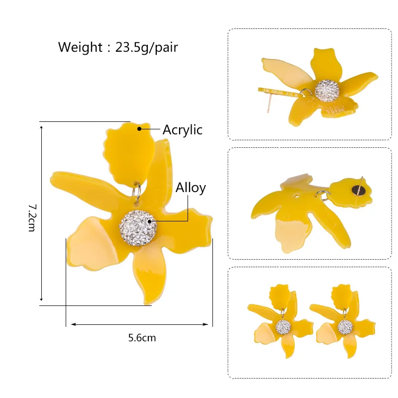 Под старину, акриловый Висячие серьги для женщин эффектные новые большие висячие серьги из полимеров модные ювелирные изделия Висячие желтые цветы Brincos