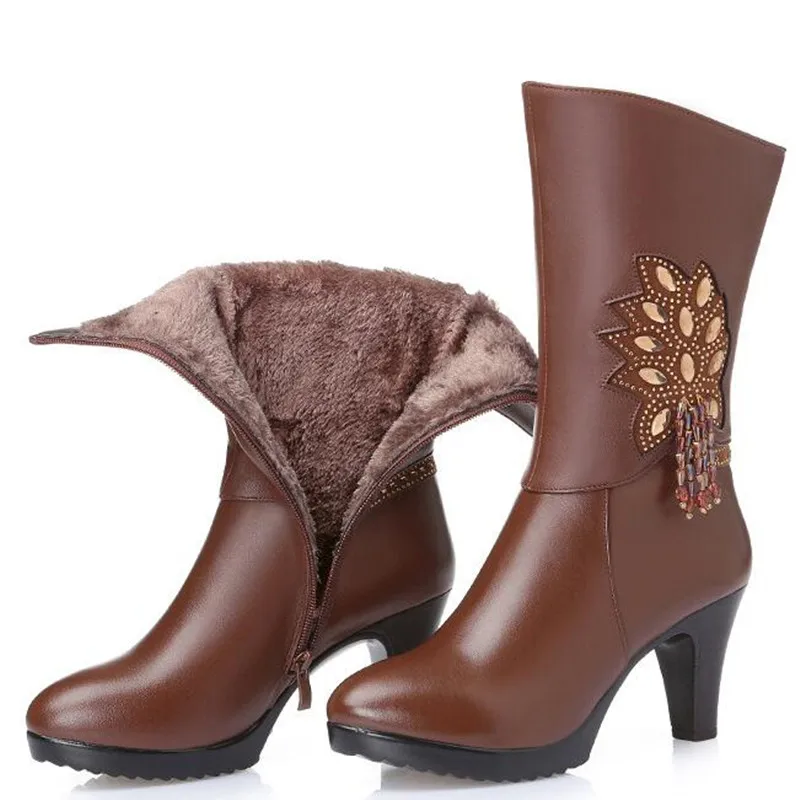 

ZXRYXGS Brand Shoes Boots 2018 New Rhinestone Warm Comfort Winter Boots Snow Boots Fashion Shoes Wild High-heels In-tube Boots