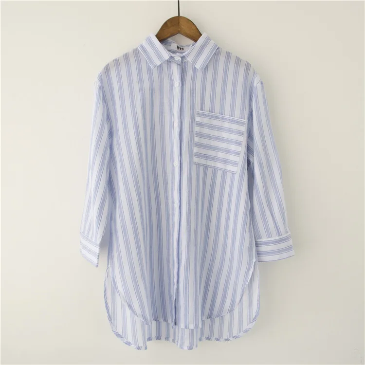 Striped BLouse Women's Long Sleeve Shirt Cotton Loose