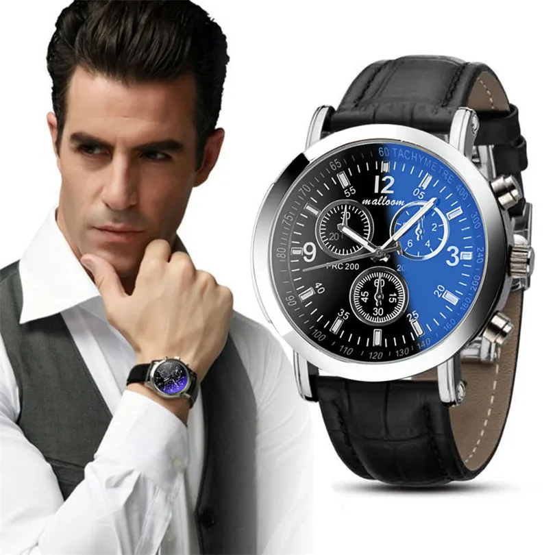 Durable 2016 fashion relogio masculino Luxury Faux Leather Mens Blue Ray Glass Quartz Watches watch men quartz-watch luxury brand men watches 2016fashion faux leather men blue ray glass quartzwatches casual males business watch relogio masculino
