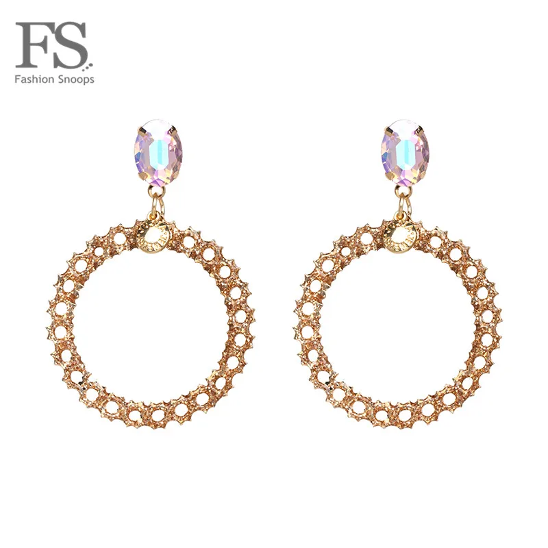 

FASHIONSNOOPS Boho Charm Women Wedding Jewelry Trendy Special Rhinestone Luxury Drop Shiny Round Dangle Statement Earrings Hot