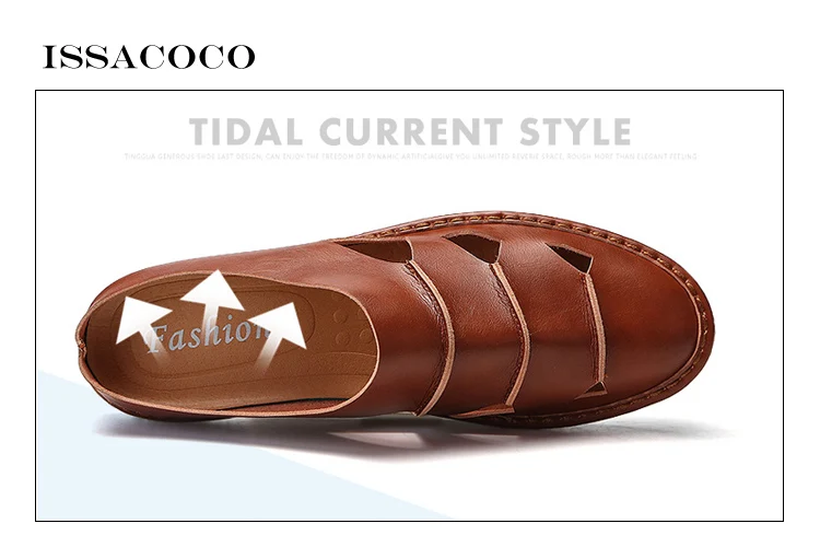 ISSACOCO Summer Men Genuine Leather Slippers Beach Casual Sandals Men Flip Flops Men Shoes Homw Slippers EU Size 39-47 Pantuflas