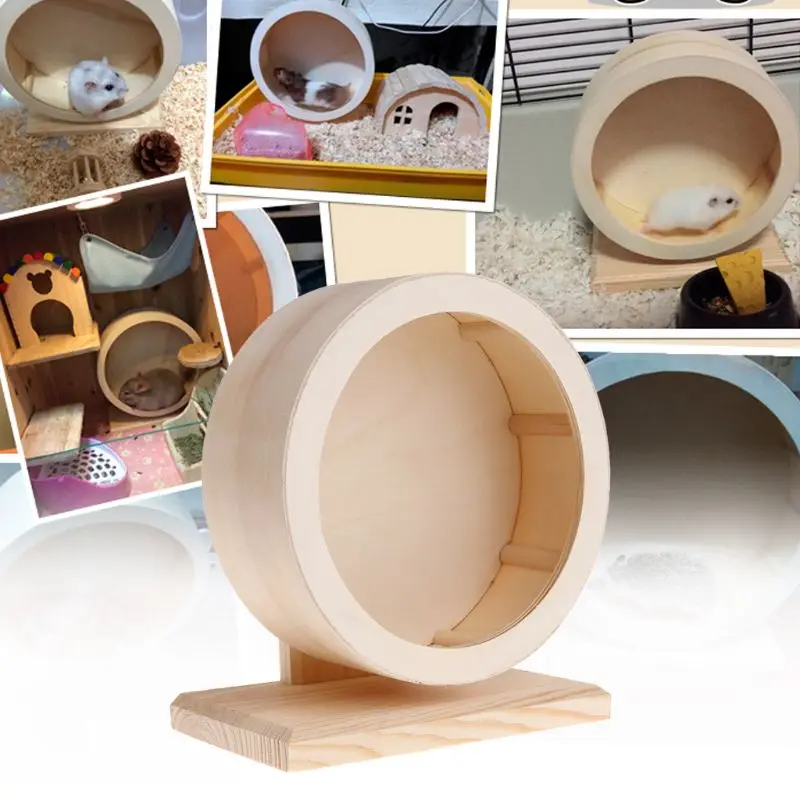 

Pet Hamster Roller Wheel Natural Wood Play Toys Chinchilla Guinea Pig Squirrel Toy Rotate Running Exercise For Small Pets Bogie