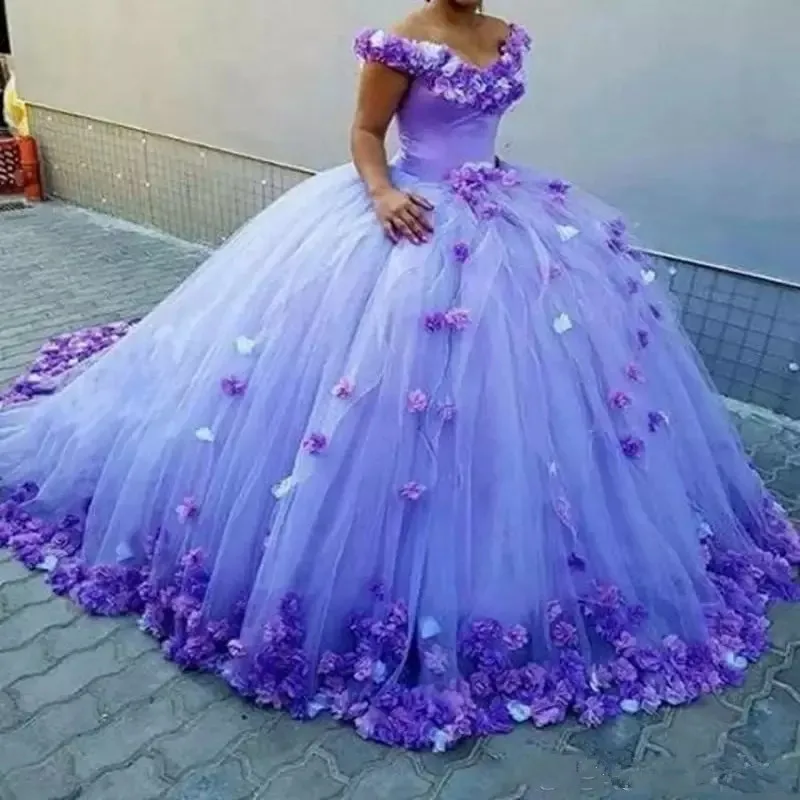 Bonjean الأرجواني الكرة ثوب Quinceanera فساتين 2019 3d الزهور V الرقبة Vestido دي 15 Anos جديد الحلو 16 اللباس ل الفتاة حزب اللباس Quinceanera Dresses Aliexpress
