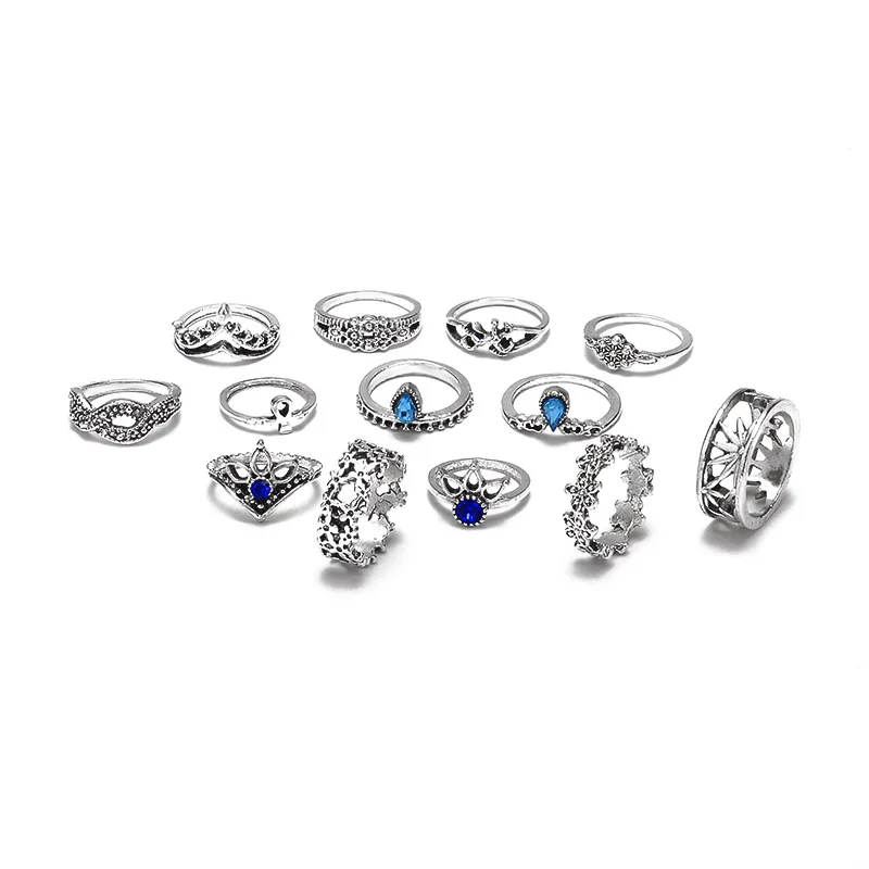13 шт./лот, уникальное кольцо, в стиле панк, с цветком, с кристаллами, набор колец для женщин, Свадебный перстень, подарок