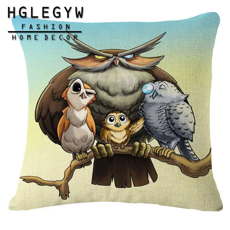 HGLEGYW 18'' Owl Pillow Case Throw Pillowcase Cotton Linen Printed Pillow Covers For Office Home - Цвет: 6