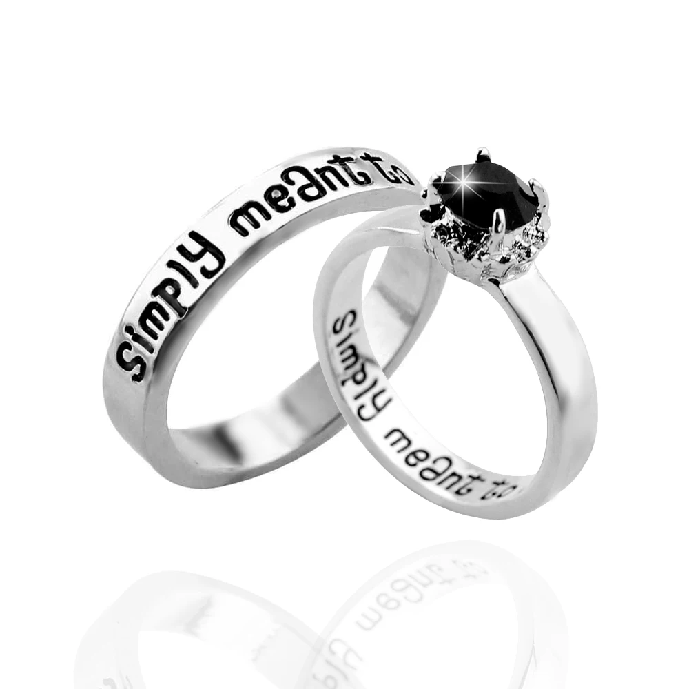 Vintage Couple Ring We are Simply Meant to Be Letter Black Crystal Silver Color Men Rings For Women Charm Jewelry Accessories|Rings| - AliExpress