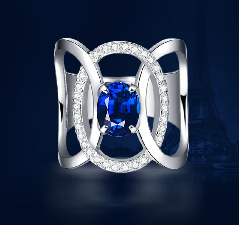 

Luxury 2.02 carat 925 sterling silver round cross tanzanite ring synthetic diamond female wedding jewelry (LA)