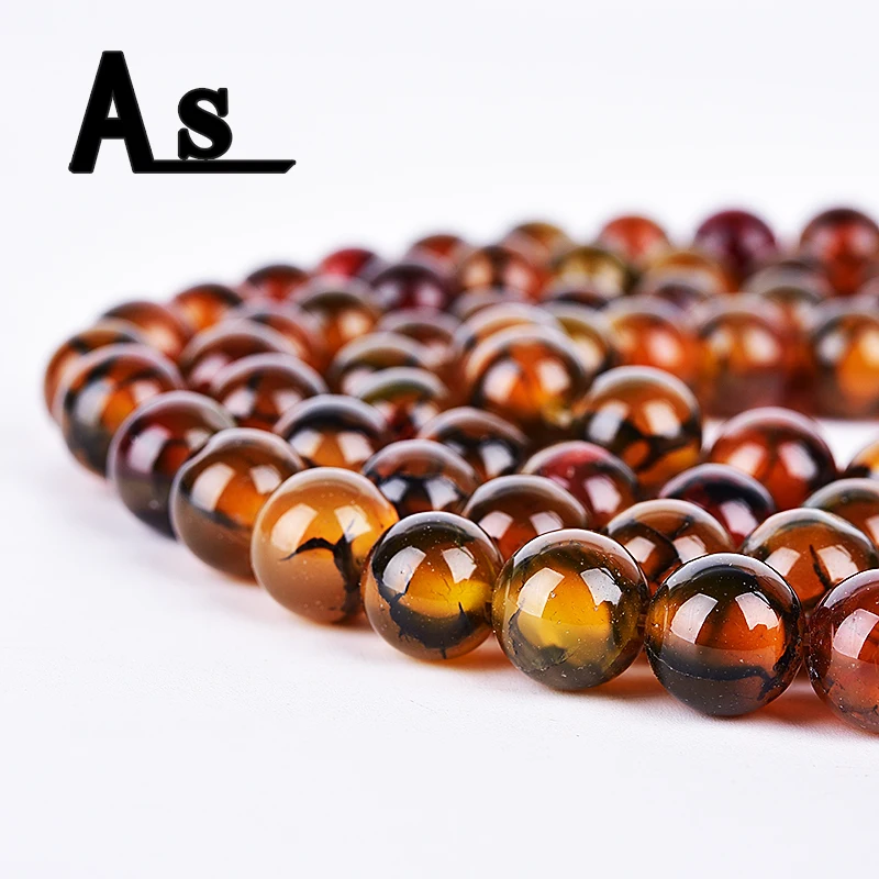 Asingeloo 15" Natural Stone Yellow Dragon Vein Agates Round Loose Beads 6 8 10 12MM Pick Size for Jewelry Making
