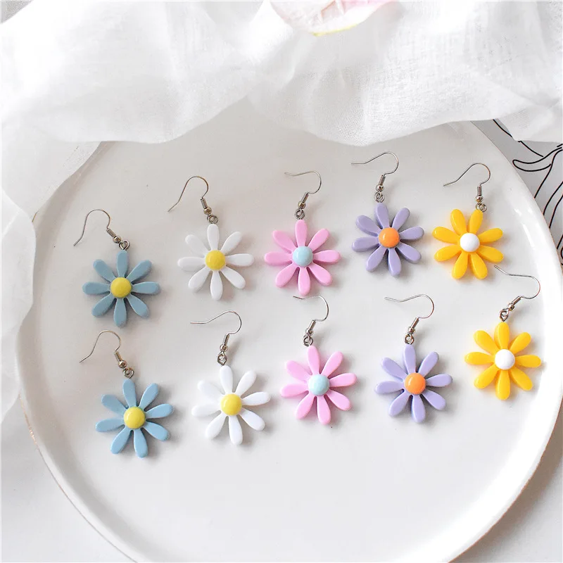 

EM048 Korean Fashion Earrings For Women Candy Color Temperament Flower Resin Dangle Earring