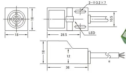 Индуктивный датчик приближения, SN04-N, NPN, 3-wire NO, 6-36V DC 18*18*36mm, Бесконтактный переключатель