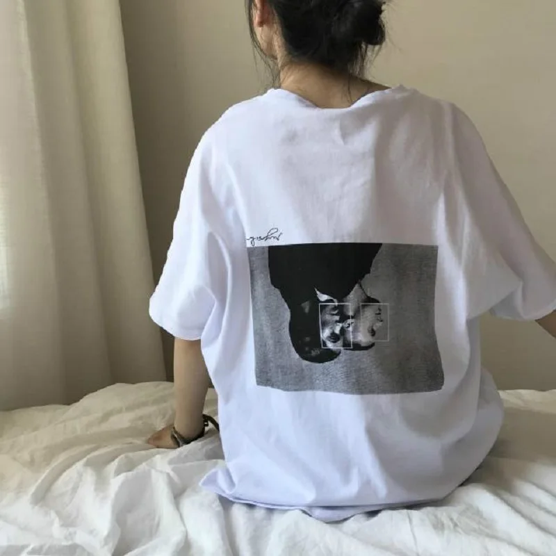 

Korea ulzzang Harajuku tops white letter print casual fun gothic half sleeve new female hip hop big size O-neck Cotton T-shirt