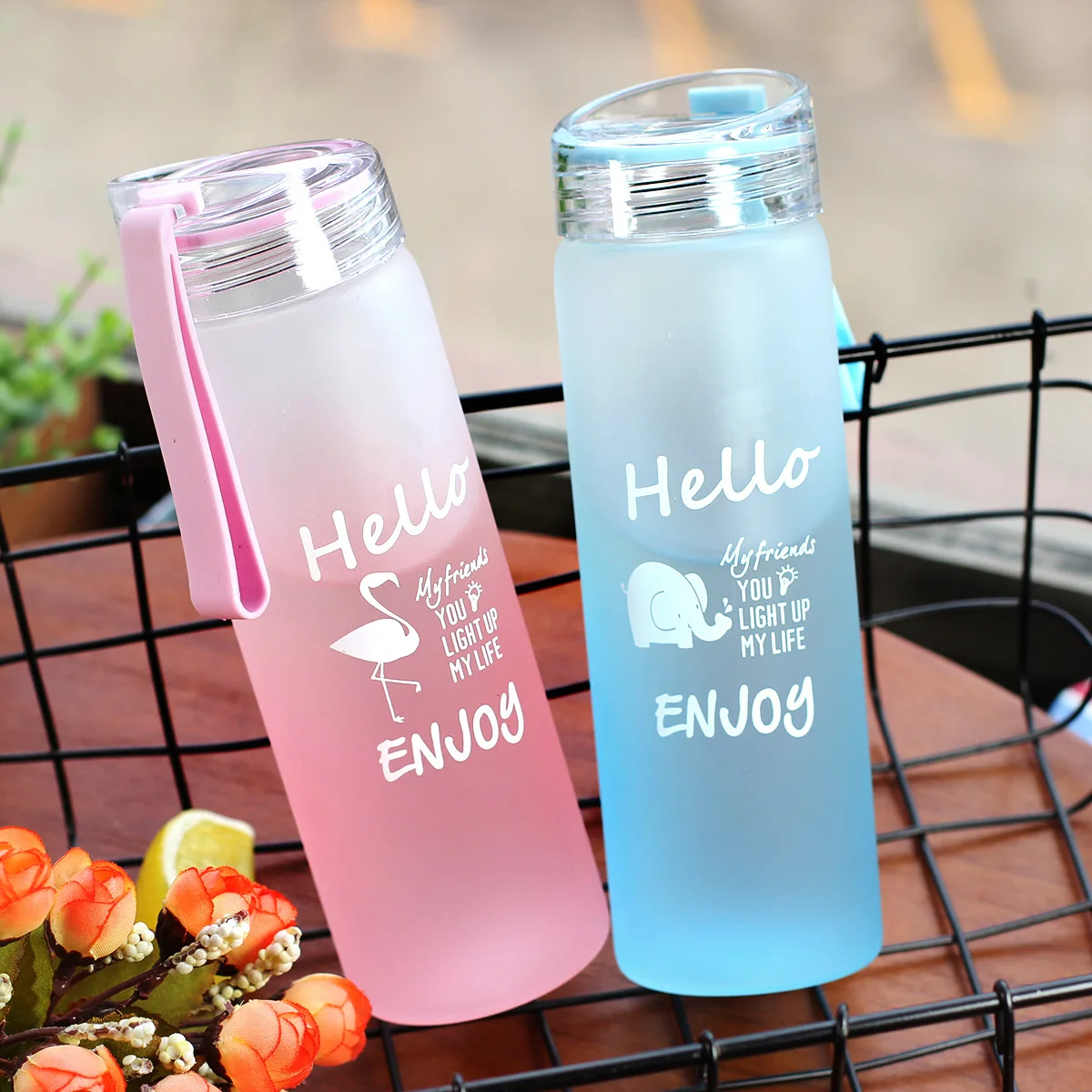 

New Gradual Change Ground Glass Water Bottle Thickened Coloured Glass Water Cup Portable Cute Cup High Temperature Resistance