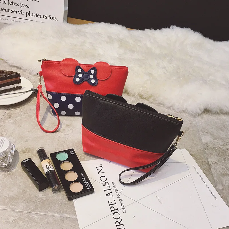 ملون ميكي نمط حقائب للزينة جميل السيدات حقيبة مستحضرات تجميل المحمولة حقيبة سفر لمستحضرات التجميل الغرور ضرورة ماكياج المنظم