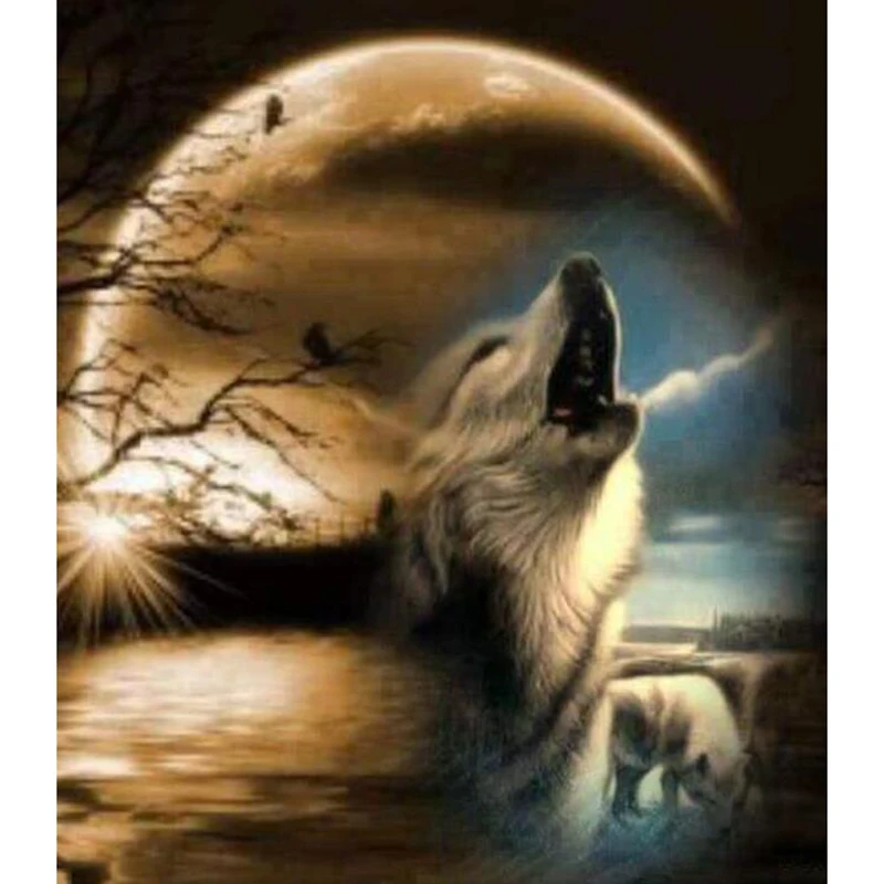 Nuovo 100 5d Fai Da Te Daimond Pittura Lupo Che Ulula 3d