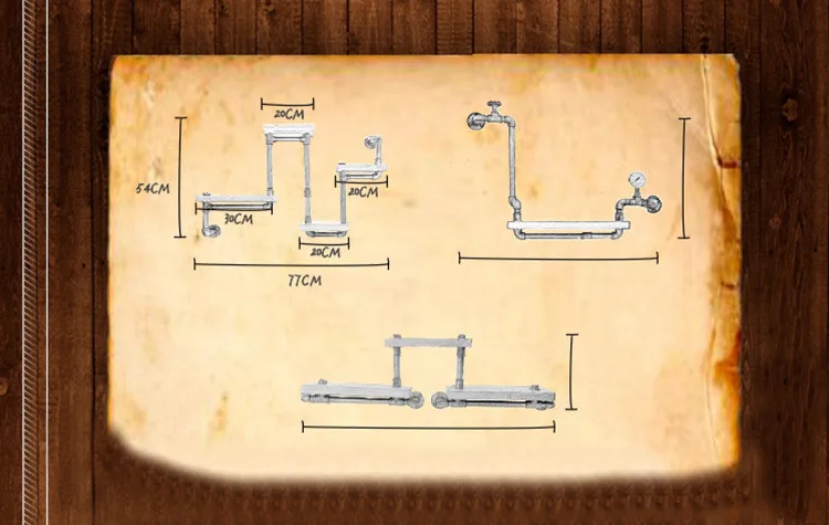 Американский кантри кованого железа Мебель промышленности труба ретро Творческий висит на стене Полки настенные полки