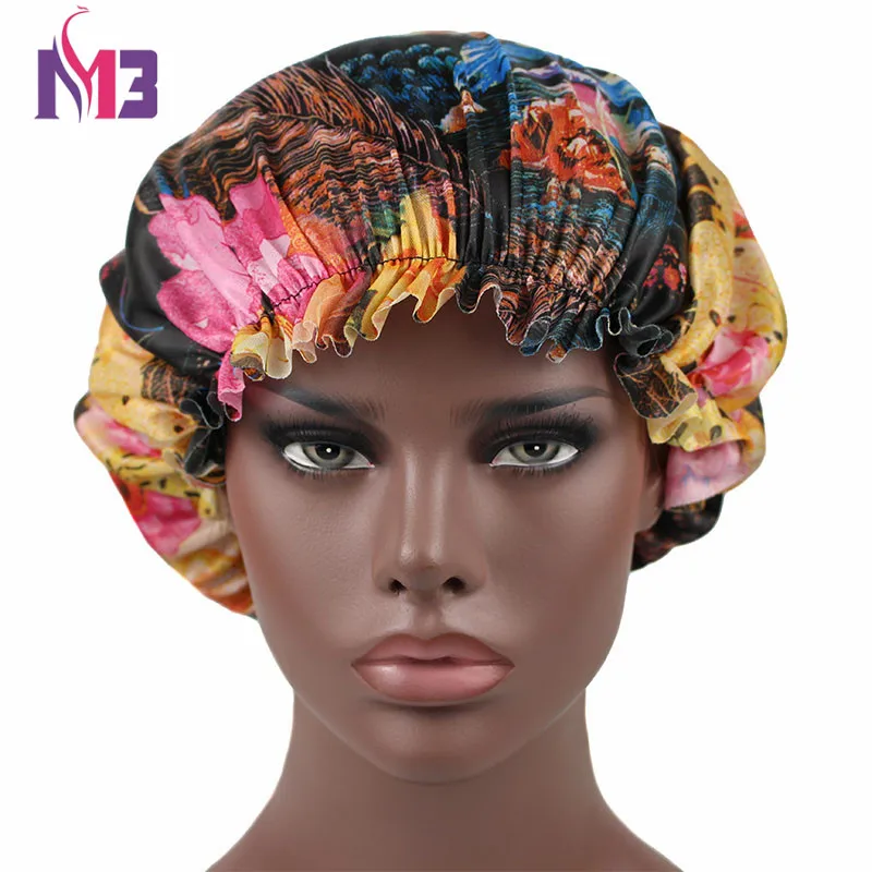 

Women Satin Bonnet Printed Flower Sleep Cap Stretchy Band Lace Headwear Turban Hat Hair Accessories Bonnet Cap