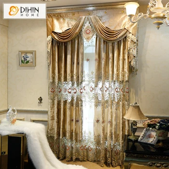 

DIHIN HOME Luxury Valance Eurpean Embroidered Window Curtain Customized Curtain Treatment For Living Room