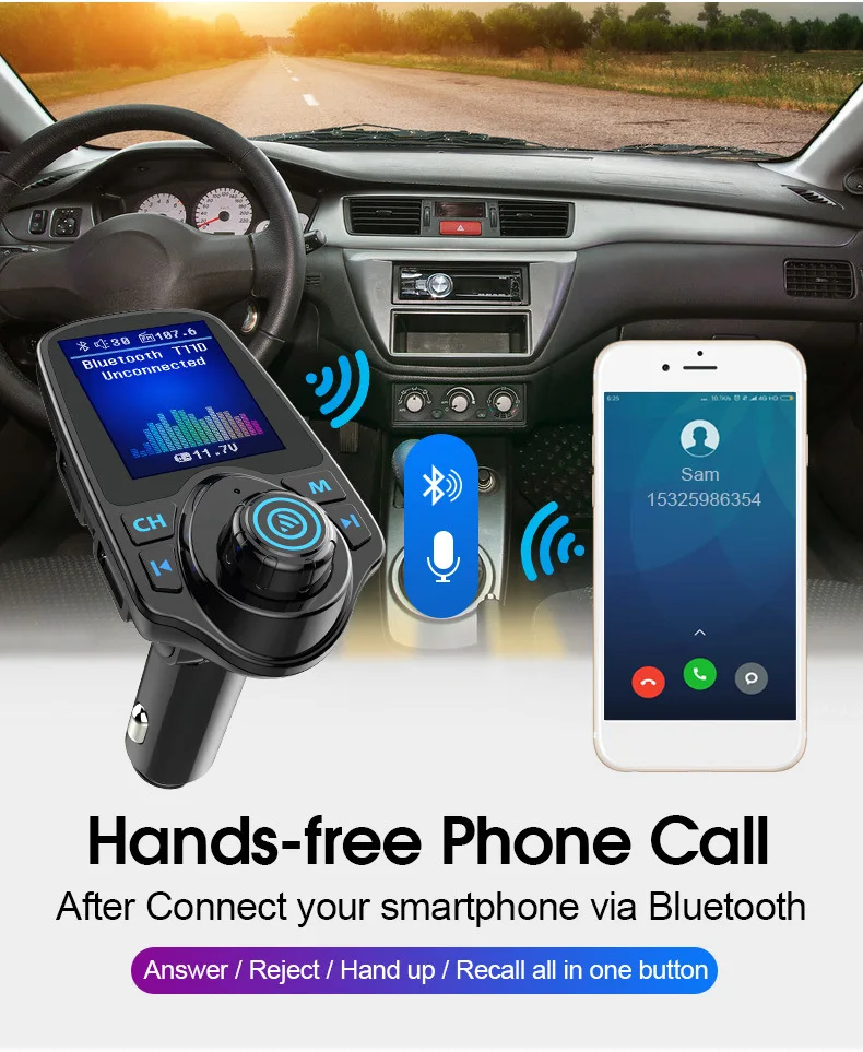 Беспроводной Bluetooth fm передатчик QC3.0 USB Автомобильное зарядное устройство 1 8