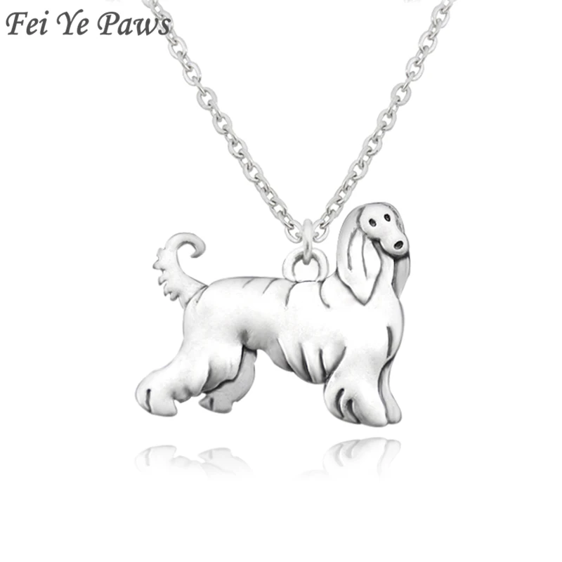 Vintage Boho Afghan Hound Dog Charm Pendant Long Chain Necklace Choker