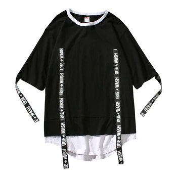 

Fake Two T Shirts Men Hip Hop Summer Casual Cotton Funny Ribbon Red Rising T Shirts American Latest Mens Fashion Shirts Vintage