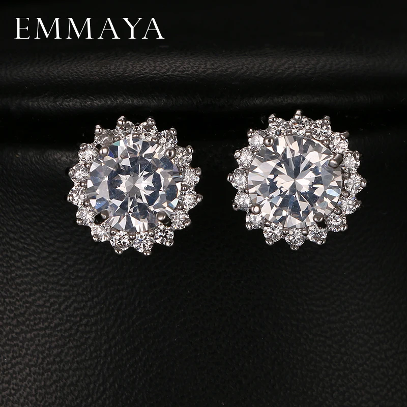 

Emmaya Hot Sale Women Earring Stud AAA CZ Zircon Crystal Jewelry Stud Earrings with Round Clear Zircon
