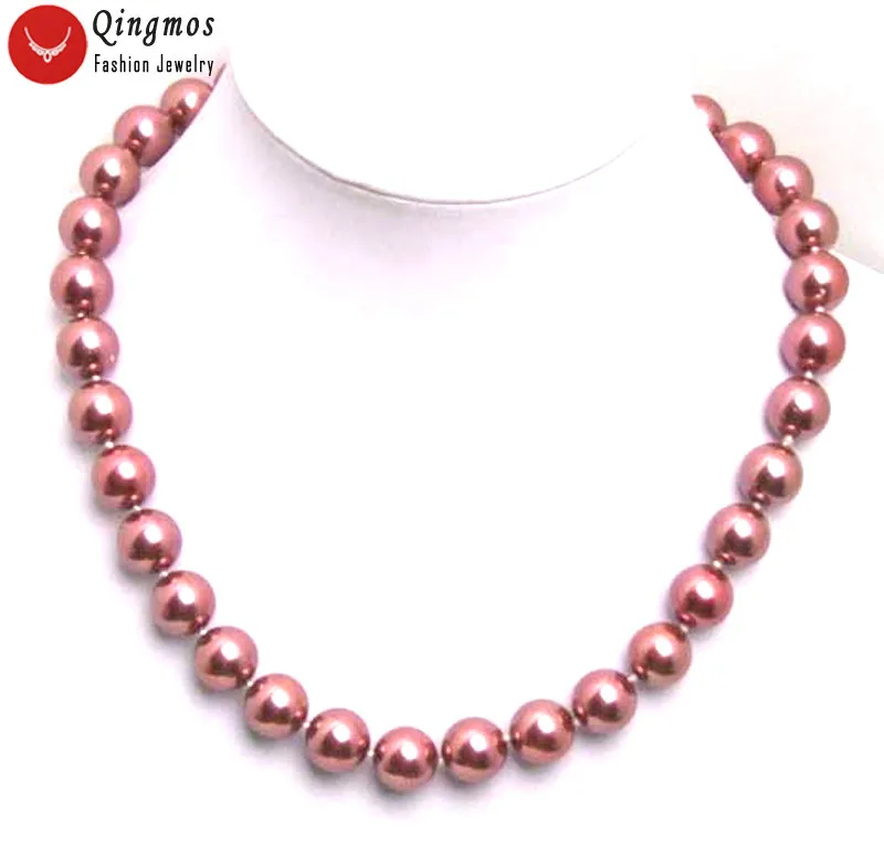 

Qingmos Sea Shell Pearl Necklace for Women with 12mm High Luster Round Wine Shell Pearl 17" Chokers Necklace Jewelry los358