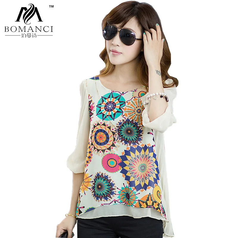 Summer Casual Clothes Women Print Chiffon Blouse Women Shirts Fashion ...