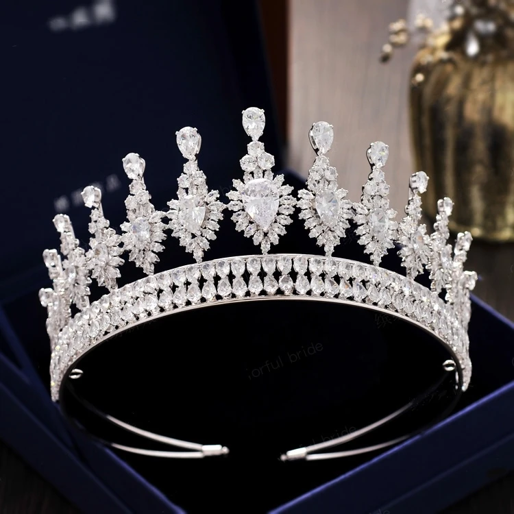 

Paved Full Cubic Zircon Tiara Vintage Zirconia Crown CZ Diadema Bridal Coroa Wedding Hair Accessories Bijoux Cheveux WIGO1332