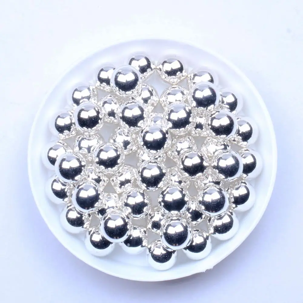 

Metallic Silver Round Beads 4mm 5mm 6mm 8mm 10mm No Hole Imitation Resin Pearls DIY Crafts Decoration