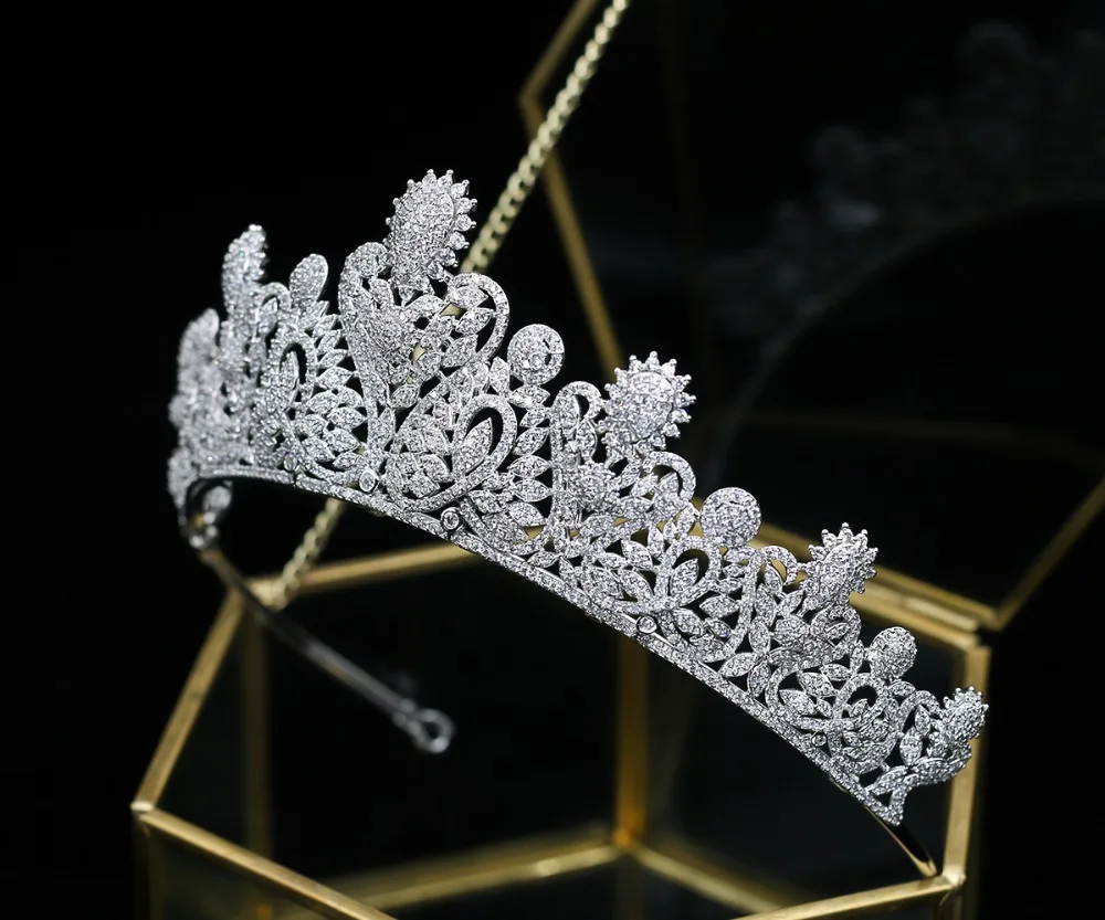 

New Fashion Micro Paved Full Cubic Zirconia Brides Wedding Tiara AAA CZ Bridal Princess Crown Coronet Zircon Hair Jewelry