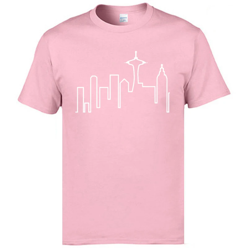 Summer Seattle-Skyline Tshirts Dominant Mother Day Short Sleeve Round Neck Tees All Cotton Men Print T-Shirt Free Shipping Seattle-Skyline pink
